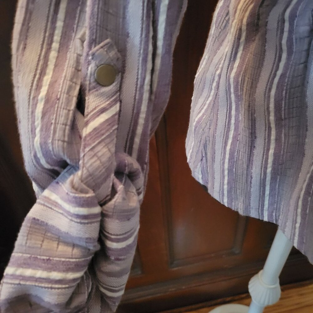 Christopher & Banks Womens Striped Button-Up Shirt L Purple Drawstring Waist - Picture 8 of 8